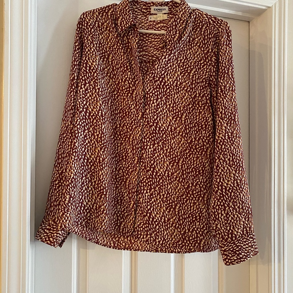 Express Brown And Red Patterned Blouse - image 1